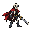 Pixel Art: skeleton hero with cape and sword