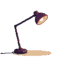 A solitary plum-colored desk lamp illuminates a pale abstract pool on a black background.