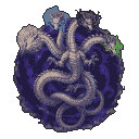 Pixel Art: 传奇的四头白色巨龙，四色魔法光辉环绕。四个龙头分别用头后法阵呈现不同元素特征：白色法阵神圣威严、蓝色法阵睿智神秘、黑色法...
