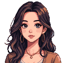 A young woman with captivating blue eyes and a gentle expression radiates quiet confidence, her soft features framed by cascading dark hair and warm attire. She offers a subtle charm, her gaze direct and approachable.