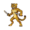 Pixel Art: cheetah warrior with 2 daggers