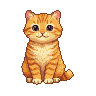 Ginger tabby cat with large dark eyes, rendered in pixel art style.