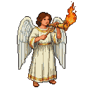 Pixel Art: angel with fire trumpet