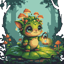 Pixel Art: A tiny forest creature no bigger than a teacup, covered in s...