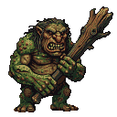 Hulking troll with mottled green skin, warts, and a snarling mouth, gripping a gnarled club.