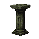 A weathered, ancient stone pillar with cracks and muted earthy tones.
