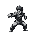 Young martial artist in a fighting stance, wearing traditional attire and a belt, with an intense, fierce expression.