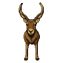 A springbok with brown pixelated fur, large perked ears, and spiraling horns stands alert.