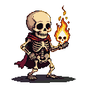 Pixel Art: skeleton holding fire skull