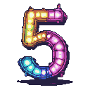 Pixel Art: steam punk glow tube, number 5, colorful, delicate, actual, ...
