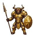 Minotaur Warrior: Golden Armor, Fiery Gaze, Retro Battle Ready