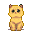 A fluffy yellow cat with large, dark, curious eyes sits upright.
