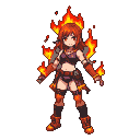 A girl made of vibrant, dancing flames with glowing red eyes.