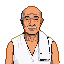 A bald, mustached Asian man in a white sleeveless jacket with a towel draped over his shoulder, rendered in a 64x64 pixelated style.