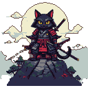 Pixel Art: gato frajola samurai com duas espadas em cima de um castelo ...