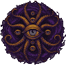 Pixel Art: 一尊悬浮于虚空中的异彩古老神祇，形似由无数眼球与触须凝聚而成的混沌之核。核心是一只窄宽主眼，瞳孔中倒映着旋转的星河；周围...