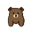 A stout, friendly brown bear with dark brown ears and a light brown muzzle with an "I" shaped nose and mouth.