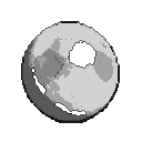 A solitary, luminous moon with visible craters and shadowed plains, rendered in grey and white pixels against a transparent background.