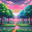 Pixel Art: magic forrest landscape