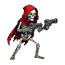 Pixel Art: hooded red skeleton with 2 pistols