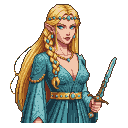 Regal Elf Queen: Turquoise Eyes, Golden Crown, Jeweled Sword