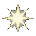 A brilliant yellow, white, and grey starburst of light with sharp points on a dark background.