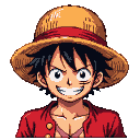 Monkey D. Luffy with a wide grin, wearing his straw hat and red vest.