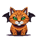 Pixel Art: Generate full face ginger fat cat with green eyes and bat wi...