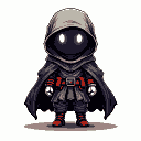 Pixel Art: 16 by 16 character covered with [cloak], eyes just straight white lines, [no visible] hands, [visible small legs], less details (generated with AI by Sarirun Druid).