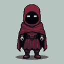 Pixel Art: 16 by 16 character covered with [cloak], eyes just straight white lines, [no visible] hands, [visible small legs], [less, minimal detail], [no belt, no shoes], no floating cloak (generated with AI by Sarirun Druid).