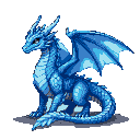 Pixel Art: A blue ice dragon with wings. (generated with AI by Cross Over).