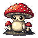 Pixel Art: 怪物，红色蘑菇，绿色眼睛 (generated with AI by Aerdis Manticore).