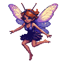 Pixel Art: little fairy in night colors who flies