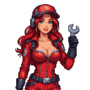 Pixel Art: Mujer peliroja hermosa conductora de un trailer espacial con...