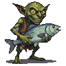 Pixel Art: goblin holding fish
