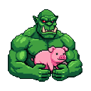 Pixel Art: orc holding pig