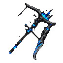 A dark, shadowy bow crackling with vibrant electric blue flames.