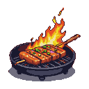 Pixel Art: Sizzling Skewers: Fiery Grill Feast, Retro Charm
