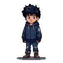 Pixel Art: Adolescente negro de cabelo crespo olhos castanhos um com um...
