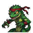 Pixel Art: arcade style geckon fighter character - close-up portrait (f...