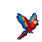 Vibrant macaw in mid-flight, wings outstretched, with blue, red, and yellow plumage.