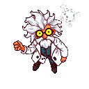 Pixel Art: mad scientist character sprite, top-down view (generated with AI by sandacz).