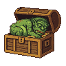 Pixel Art: treasure chest with troll sleeping inside