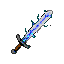 A pixelated thunder sword crackling with vibrant blue energy against a black background.