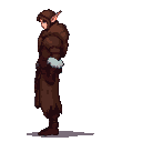 Pixel Art: tall elven character in brown fur outfit sideview