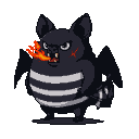 Pixel Art: a giant bat whit shadow as characterize and whit stripes , r...
