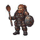 Pixel Art: female dwarf with shield and spoon