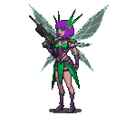Pixel Art: futuristic pixie with wings with rifle sideview