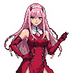 Anime character with long pink hair, red horns, and a revealing crimson outfit.