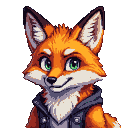 Anthropomorphic fox with emerald eyes wearing a dark hooded jacket.
